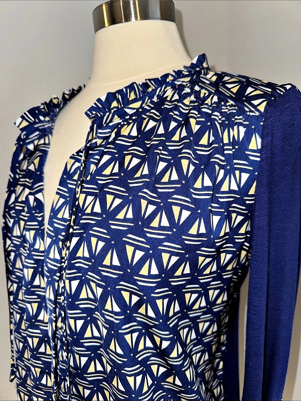 Anthropologie Meadow Rue Geometric Blouse Blue/Yellow Medium